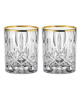 Noblesse Gold 10.4Oz  Tumbler (Set Of 2) - Elegant 4"" Crystal Glassware - Heavy Bottom With Laser-Cut Rim, Diamond
