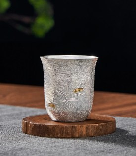 Handmade Hammer Pattern Tea Cup, 999 Sterling Silver, Kung Fu High Cup, Tea Set, Pure Handmade